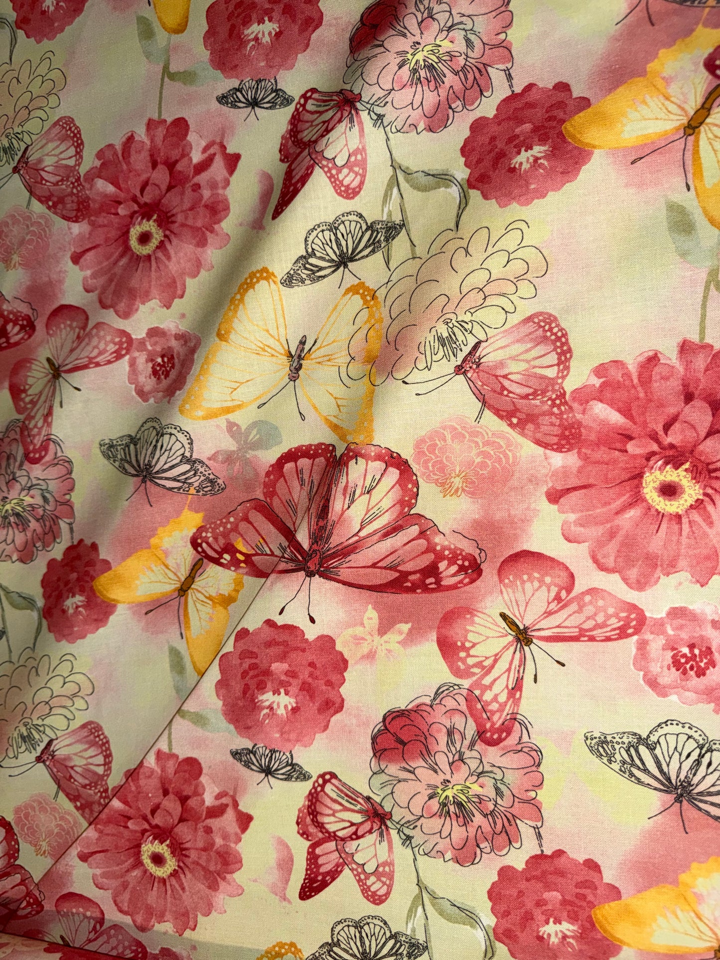 Keepsake Calico Pink Butterflies & Floral Quilting Cotton Fabric – Designed Exclusively for Joann – 44/45" Wide