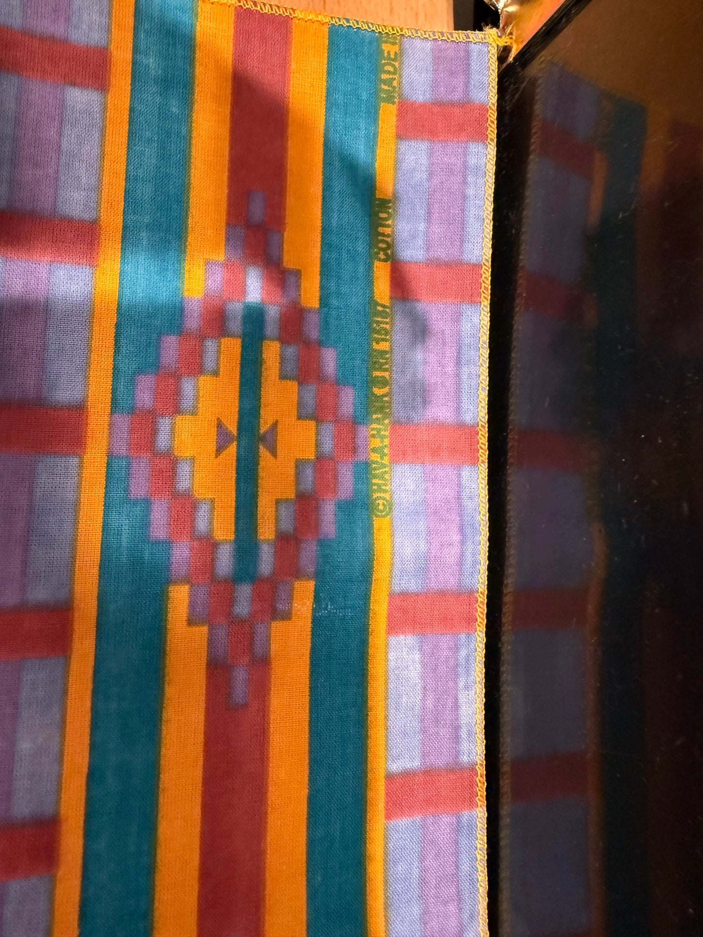 Vintage Southwestern Stripe Bandanna – Teal, Purple & Gold – 21" Square – USA Made