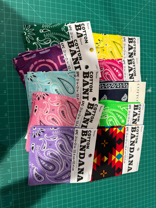 Darice assorted Cotton Bandanas 21" x 21" – Assorted Patterns – 100% Cotton Western Scarf, Hair Wrap, Craft Fabric