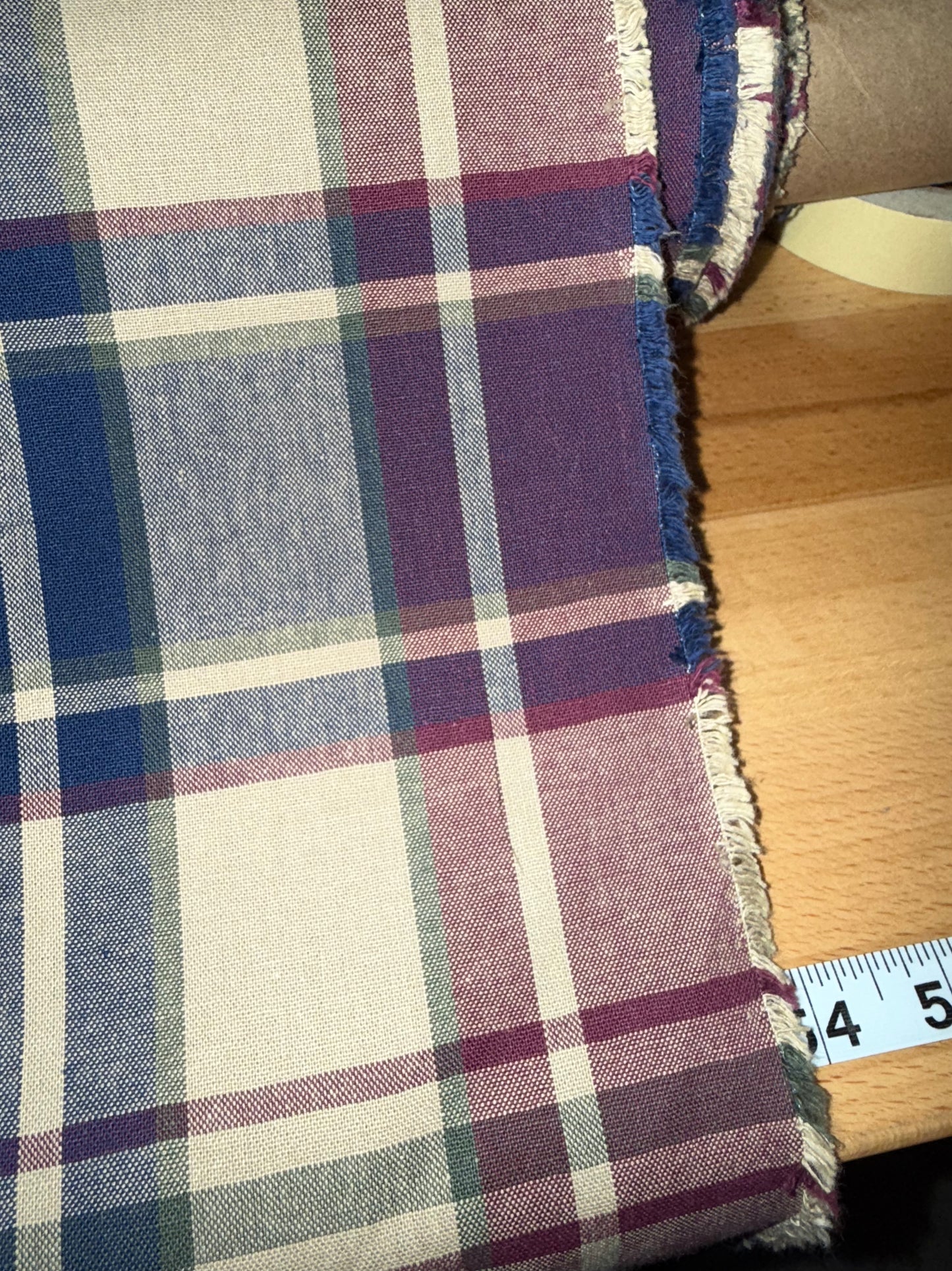 Heavy Plaid Cotton Fabric – 54+ Inches Wide – Blue, Burgundy & Cream Woven Check