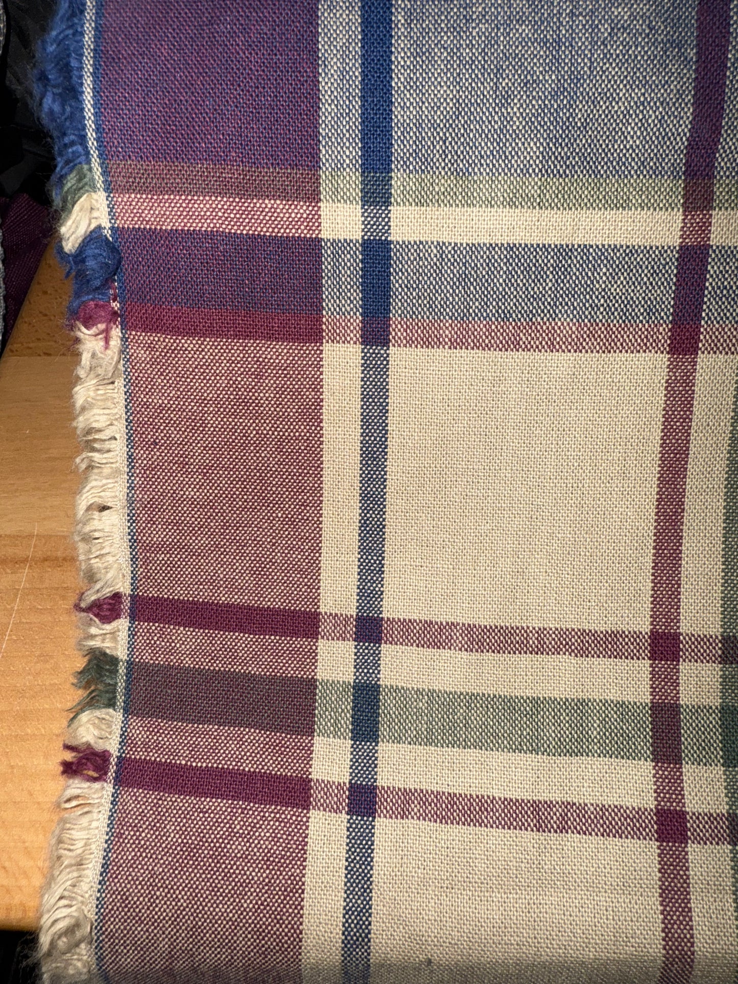 Heavy Plaid Cotton Fabric – 54+ Inches Wide – Blue, Burgundy & Cream Woven Check