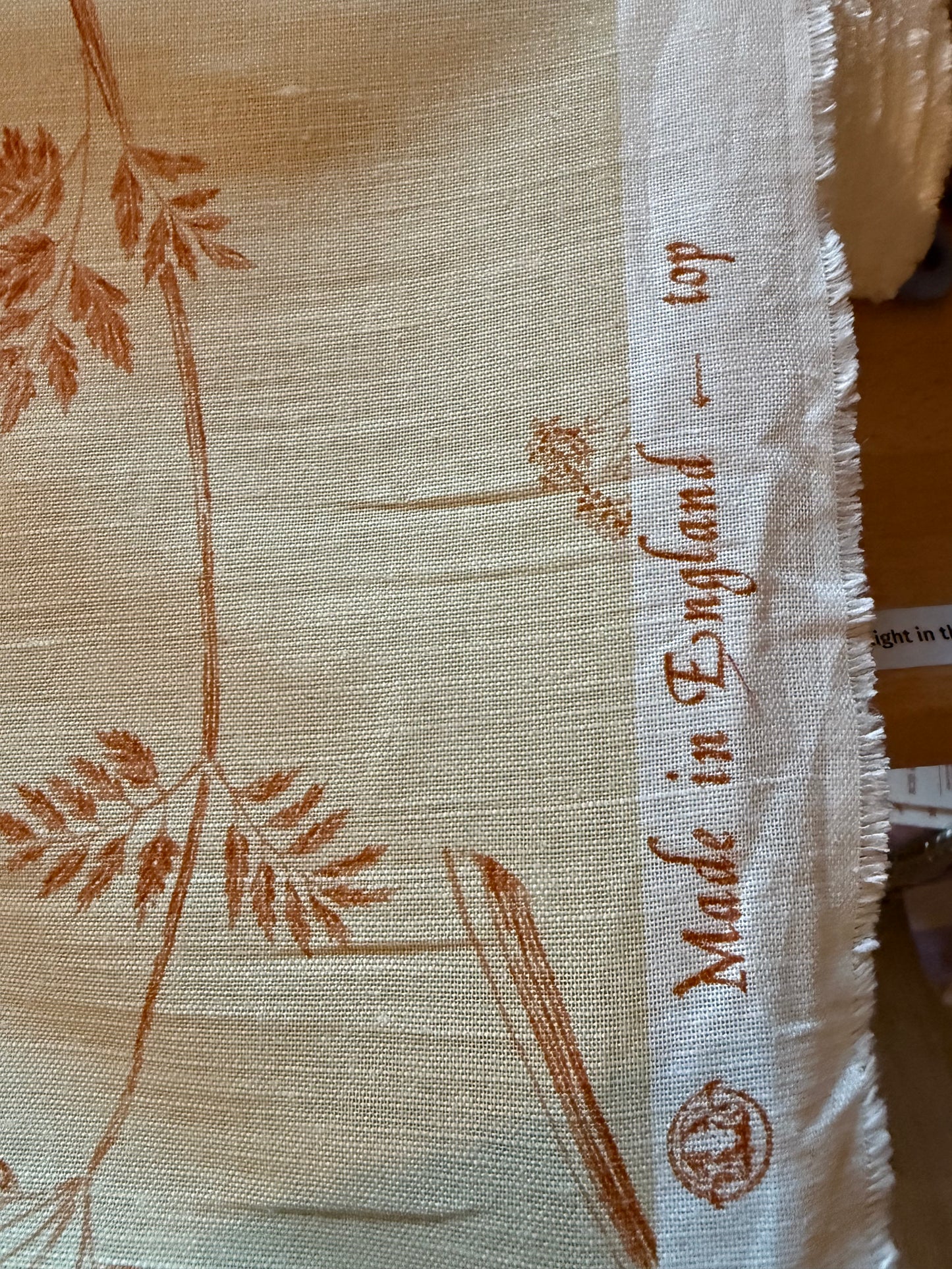 Rust Botanical Linen-Weave Fabric – Cream Floral Print | Textured Linen Blend Look | 56+ Inches Wide