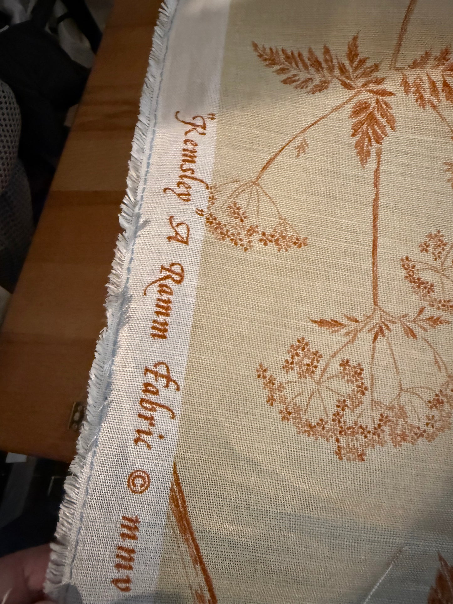 Rust Botanical Linen-Weave Fabric – Cream Floral Print | Textured Linen Blend Look | 56+ Inches Wide