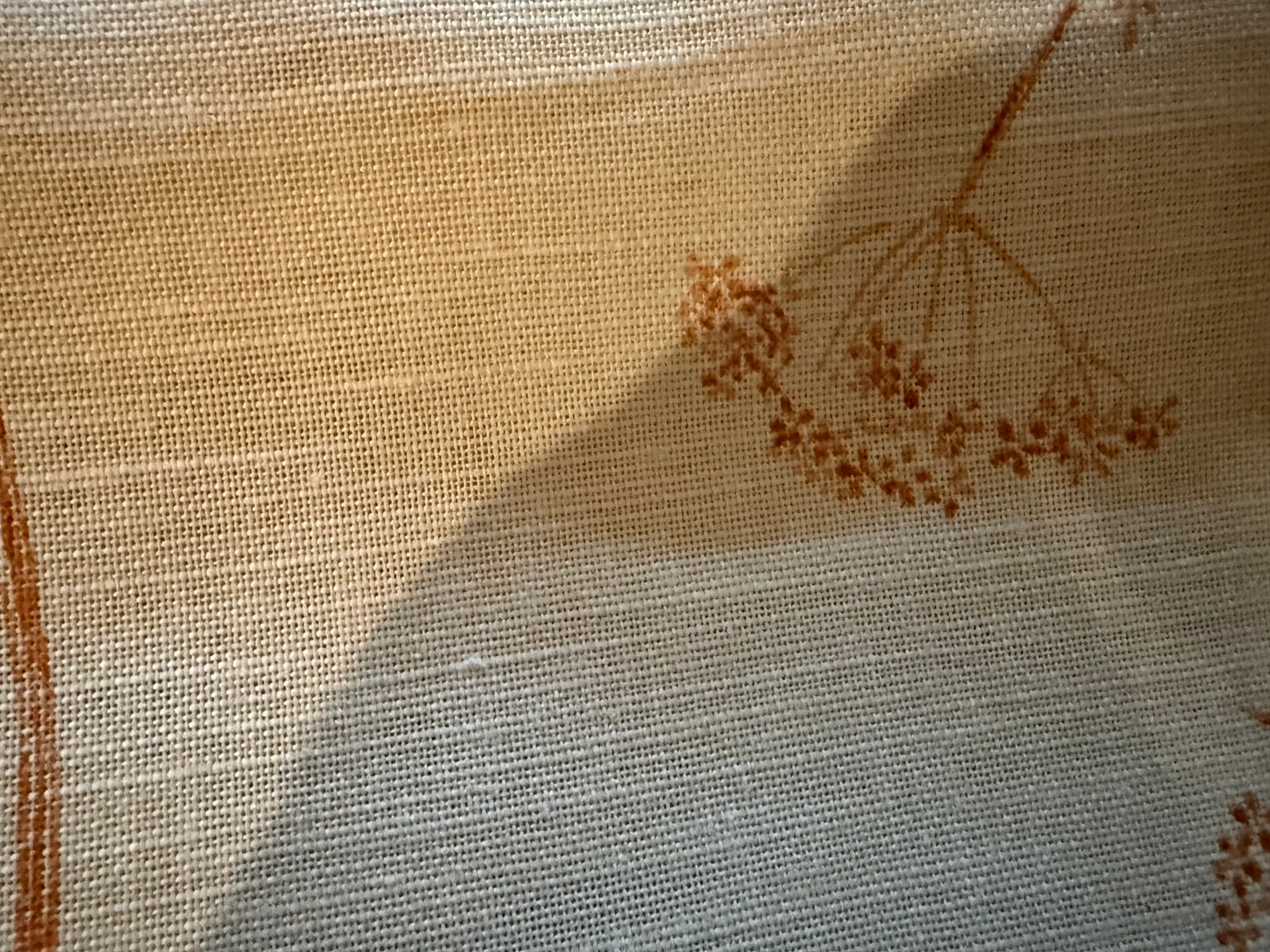 Rust Botanical Linen-Weave Fabric – Cream Floral Print | Textured Linen Blend Look | 56+ Inches Wide