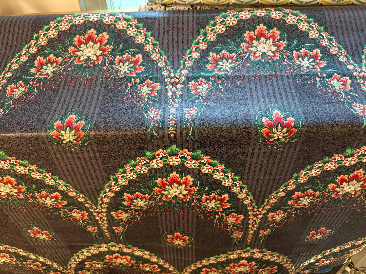 Vintage Floral Medallion Cotton Fabric – Charcoal Gray, Red, Green & Cream | 56+ Inches Wide by Givenchy for Fabriyaz