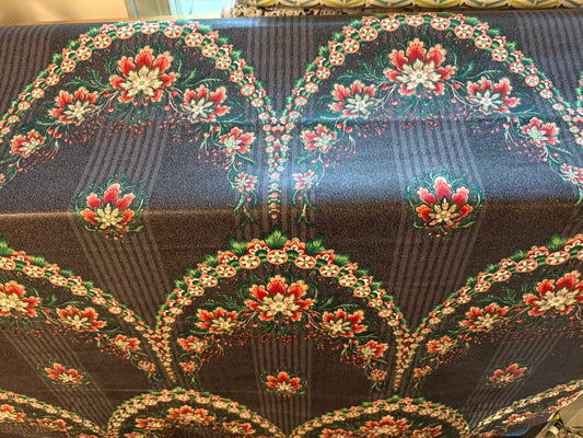 Vintage Floral Medallion Cotton Fabric – Charcoal Gray, Red, Green & Cream | 56+ Inches Wide by Givenchy for Fabriyaz
