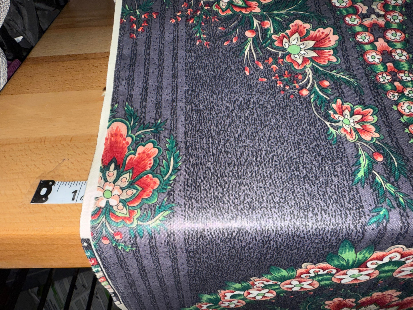 Vintage Floral Medallion Cotton Fabric – Charcoal Gray, Red, Green & Cream | 56+ Inches Wide by Givenchy for Fabriyaz