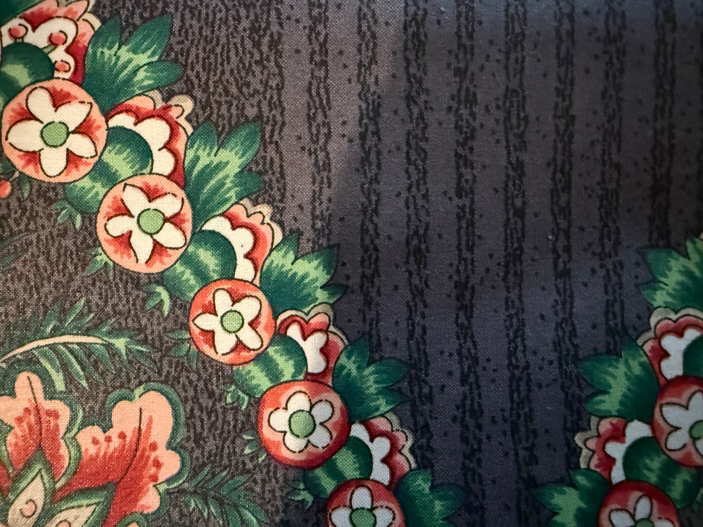 Vintage Floral Medallion Cotton Fabric – Charcoal Gray, Red, Green & Cream | 56+ Inches Wide by Givenchy for Fabriyaz