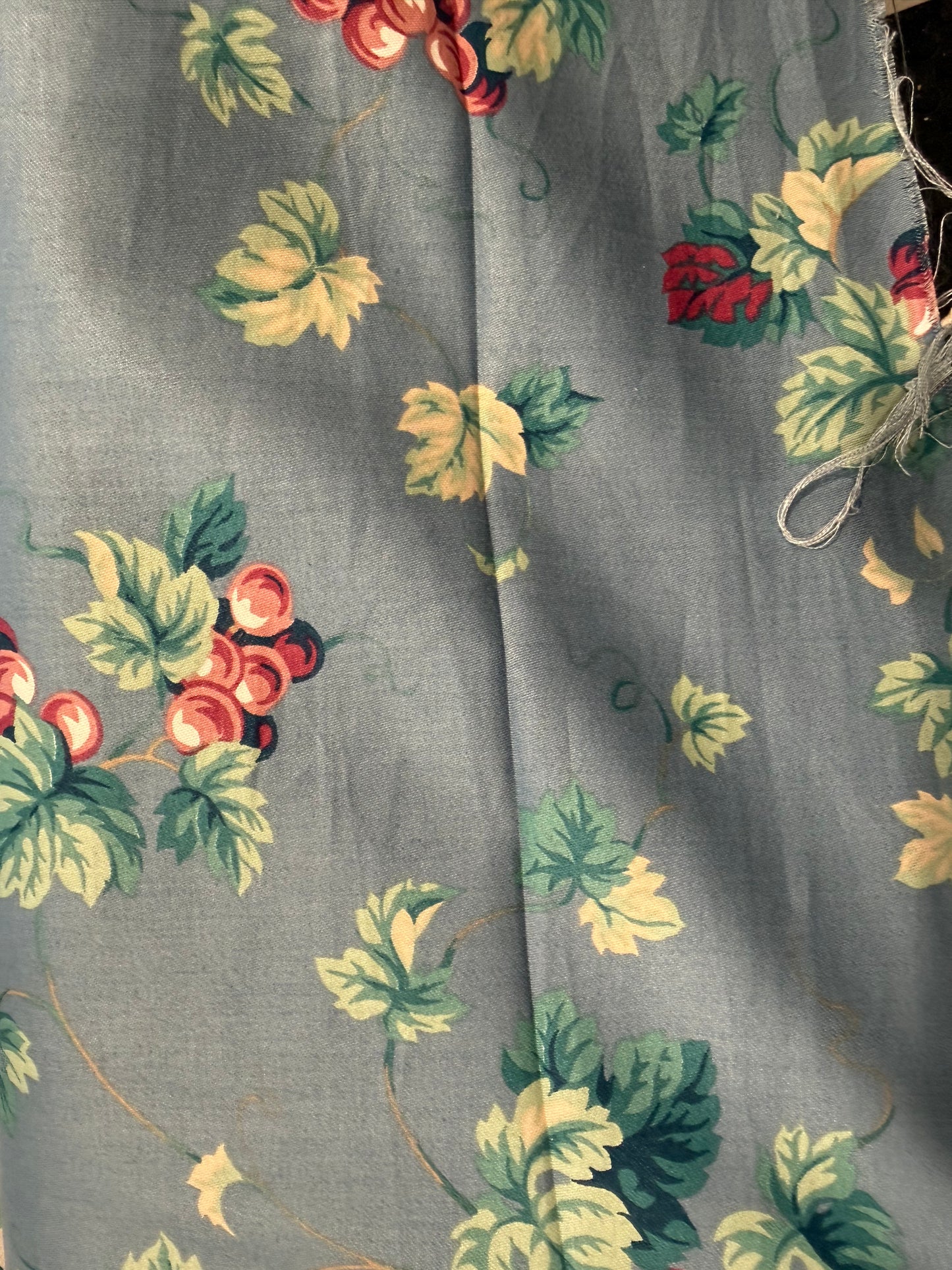 Vintage Blue Floral Vine Cotton Fabric – 54+ Inches Wide – Home Décor & Upholstery Weight