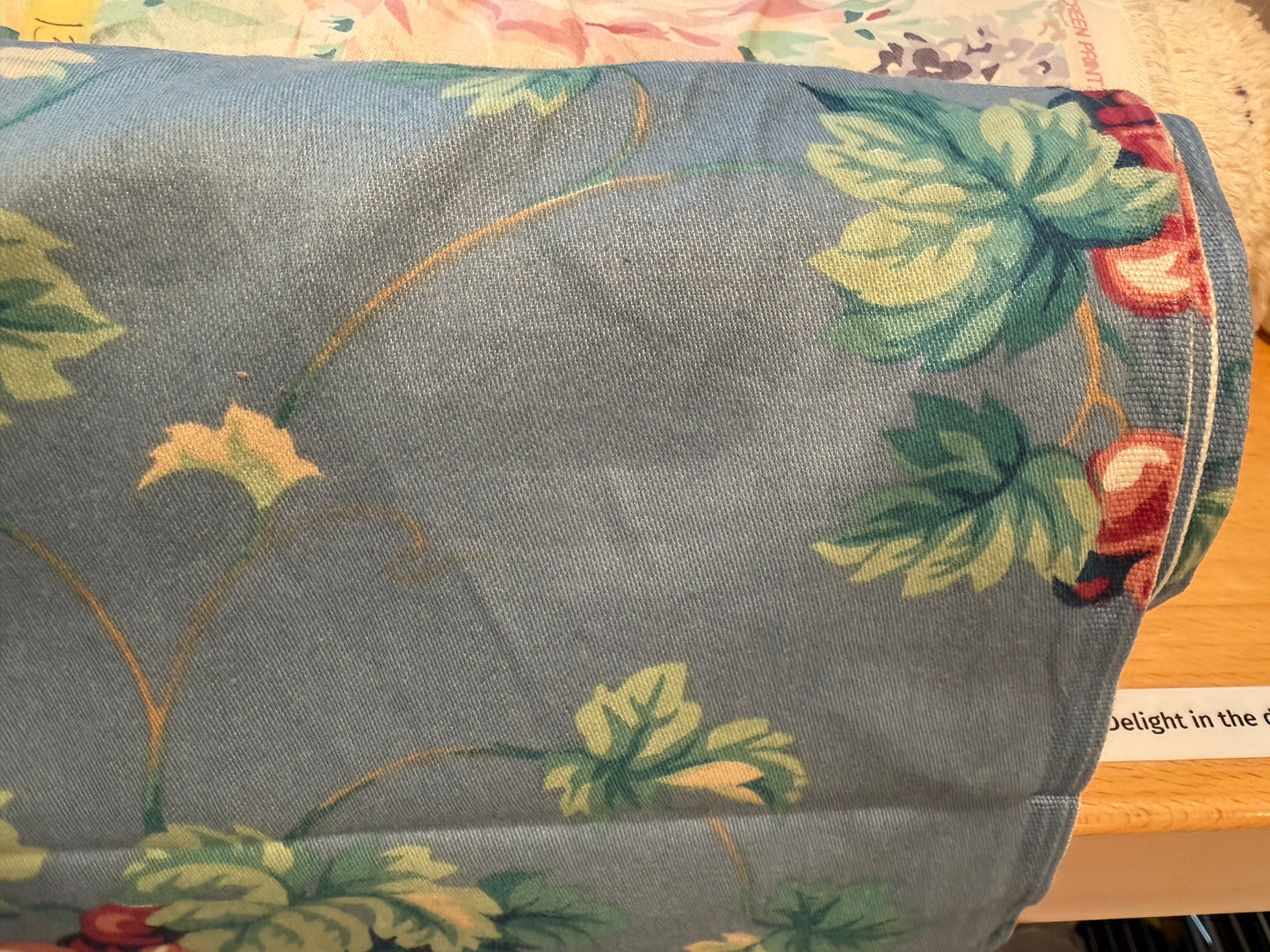 Vintage Blue Floral Vine Cotton Fabric – 54+ Inches Wide – Home Décor & Upholstery Weight
